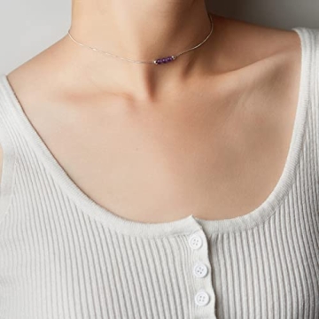 Amethyst Choker Necklace - Dainty February Birthstone Jewelry