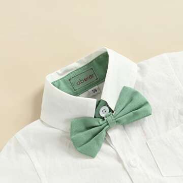 Qiylii Infant Baby Boys Short Sleeve Bowtie Buttons Bodysuit Shirts Suspender Shorts Casual Summer Clothes (Green, 0-3 Months)