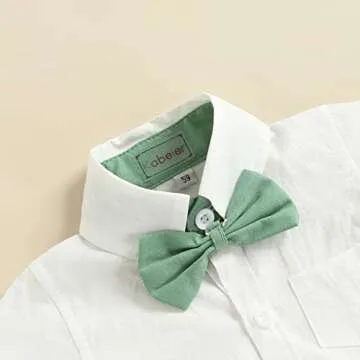 Qiylii Infant Baby Boys Short Sleeve Bowtie Buttons Bodysuit Shirts Suspender Shorts Casual Summer Clothes (Green, 0-3 Months)