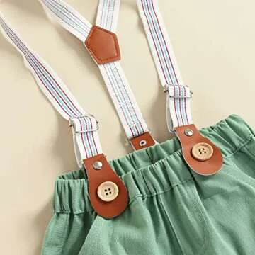 Qiylii Infant Baby Boys Short Sleeve Bowtie Buttons Bodysuit Shirts Suspender Shorts Casual Summer Clothes (Green, 0-3 Months)