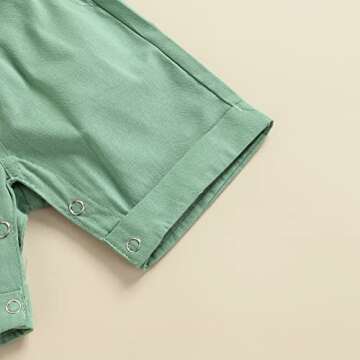 Qiylii Infant Baby Boys Short Sleeve Bowtie Buttons Bodysuit Shirts Suspender Shorts Casual Summer Clothes (Green, 0-3 Months)