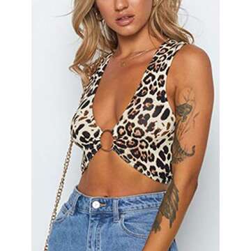 Just Quella Crop Tops for Women Leopard Crop Top (US 4-6)
