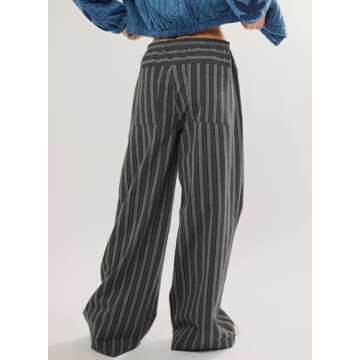 Acelitt Women Casual Striped Color Block Pants Drawstring Elastic Waist 2025 Fall Fashion Comfy Loos...