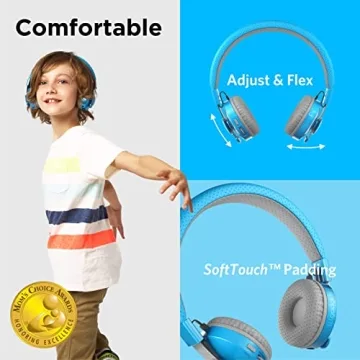 LilGadgets Untangled Pro On-Ear Wireless Kids Headphones for School, Microphone, Volume Limited, SharePort Technology, SoftTouch Padding, Blue
