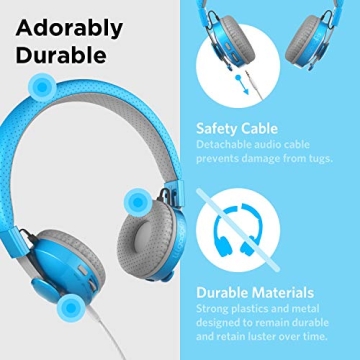 LilGadgets Untangled Pro On-Ear Wireless Kids Headphones for School, Microphone, Volume Limited, SharePort Technology, SoftTouch Padding, Blue