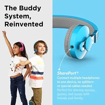 LilGadgets Untangled Pro On-Ear Wireless Kids Headphones for School, Microphone, Volume Limited, SharePort Technology, SoftTouch Padding, Blue