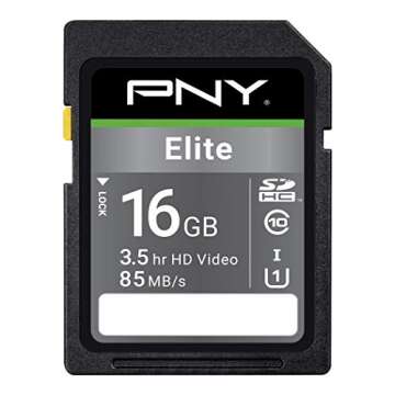 PNY 16GB Elite Class 10 U1 SDHC Flash Memory Card, 2-Pack, up to 85MB/s Read Speed (P-SD16GX2U185EL-GE)