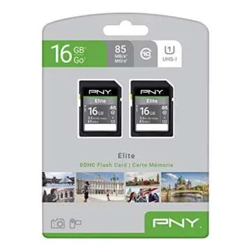 PNY 16GB Elite Class 10 U1 SDHC Flash Memory Card, 2-Pack, up to 85MB/s Read Speed (P-SD16GX2U185EL-GE)