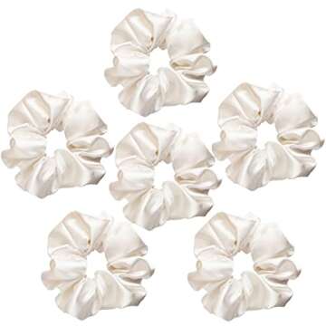 Sufermoe 6 Pcs Satin Silk Hair Scrunchies, Pearl White (Pearl white with a little peach pink, not pure white), 4.5 Inch, Hair Ties for Women and Girls, Hair Accessories