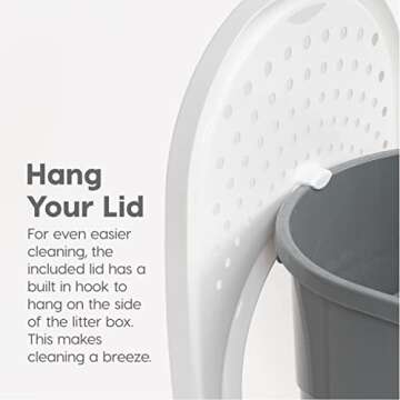 IRIS USA Cat Litter Box, Large Top Entry with Litter Catching Lid and Scoop, Dog Proof, Enclosed Cat Litter Box, Gray/White