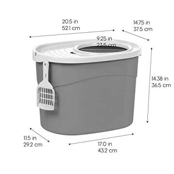 IRIS USA Cat Litter Box, Large Top Entry with Litter Catching Lid and Scoop, Dog Proof, Enclosed Cat Litter Box, Gray/White