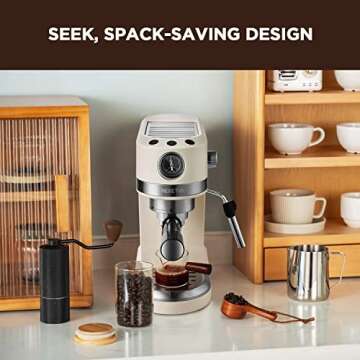 Neretva 20 Bar Espresso Coffee Machine with Steam Wand for Latte Espresso and Cappuccino, Compact Espresso Maker For Home Barista, 1350W Premium Italian High Pressure - Beige