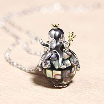 Jewever 925 Sterling Silver Pendant Necklaces for Women Black Abalone Shell Beads Lovely Octopus Animal Jewelry Gifts