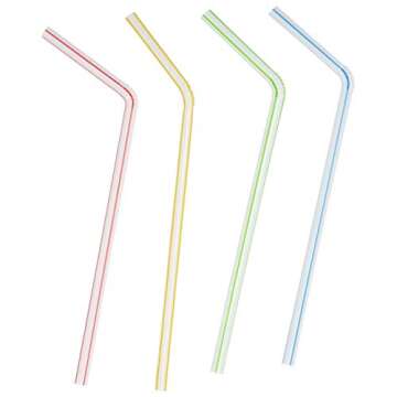 Comfy Package [500 Pack] 7.75" High Flexible Plastic Straws, Disposable Drinking Straws - Striped Assorted Colors