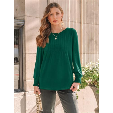 AUTOMET Women’s Pleated Long Sleeve Blouse - Stylish Comfort