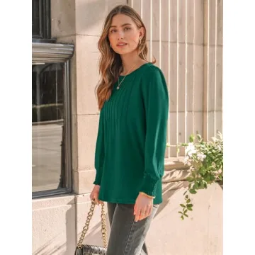 AUTOMET Women’s Pleated Long Sleeve Blouse - Stylish Comfort