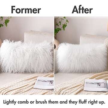MIULEE Decorative New Luxury Series Style White Faux Fur Throw Pillow Case Cushion Cover for Sofa Bedroom Car 12 x 20 Inch 30 x 50 Cm