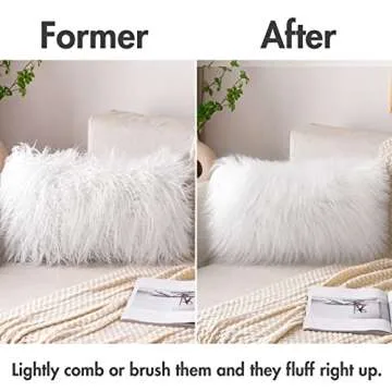 MIULEE Decorative New Luxury Series Style White Faux Fur Throw Pillow Case Cushion Cover for Sofa Bedroom Car 12 x 20 Inch 30 x 50 Cm