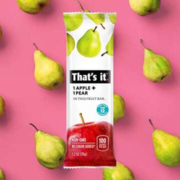 That's it. Apple + Pear 100% Natural Real Fruit Bar, Best High Fiber Vegan, Gluten Free Healthy Snack, Paleo for Children & Adults, Non GMO No Added Sugar, No Preservatives Energy Food (12 Pack)