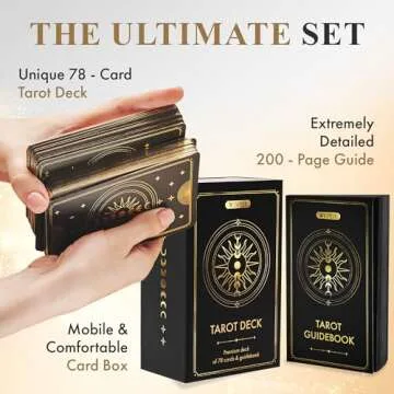 Wyspell Classic Tarot Cards with Guide Book - 78 Gold Tarot Cards for Beginners Tarot Cards Set - Bl...