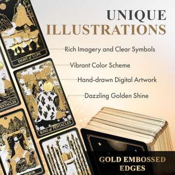 Wyspell Classic Tarot Cards with Guide Book - 78 Gold Tarot Cards for Beginners Tarot Cards Set - Black Tarot Decks with Guidebook - Original Tarot Cards Deck - Tarot Deck with Guidebook