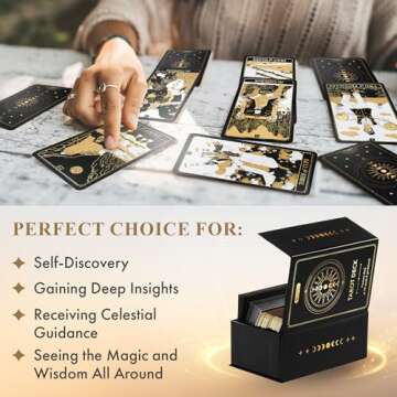 Wyspell Classic Tarot Cards with Guide Book - 78 Gold Tarot Cards for Beginners Tarot Cards Set - Black Tarot Decks with Guidebook - Original Tarot Cards Deck - Tarot Deck with Guidebook