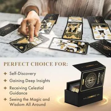 Wyspell Classic Tarot Cards with Guide Book - 78 Gold Tarot Cards for Beginners Tarot Cards Set - Black Tarot Decks with Guidebook - Original Tarot Cards Deck - Tarot Deck with Guidebook