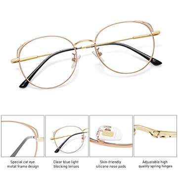 SOJOS Cat Eye Blue Light Blocking Glasses for Woman Hipster Metal Frame Womens Eyeglasses She Young SJ5027, Brown&Gold Frame/Anti-Blue Light Lens