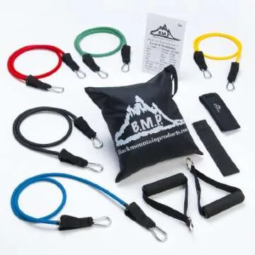 Black Mountain Products Resistance Band Set with Door Anchor, Ankle Strap, Exercise Chart, and Carrying Case, 48"