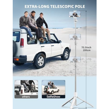 71" Cell Phone Selfie Stick Tripod, Smartphone Tripod Stand with Remote, Extendable Phone Tripod & Travel Tripod Compatible with iPhone 15/14/13 Pro Max Gopro Android DJI (White)