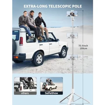 71" Cell Phone Selfie Stick Tripod, Smartphone Tripod Stand with Remote, Extendable Phone Tripod & Travel Tripod Compatible with iPhone 15/14/13 Pro Max Gopro Android DJI (White)