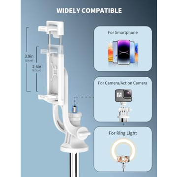 71" Cell Phone Selfie Stick Tripod, Smartphone Tripod Stand with Remote, Extendable Phone Tripod & Travel Tripod Compatible with iPhone 15/14/13 Pro Max Gopro Android DJI (White)