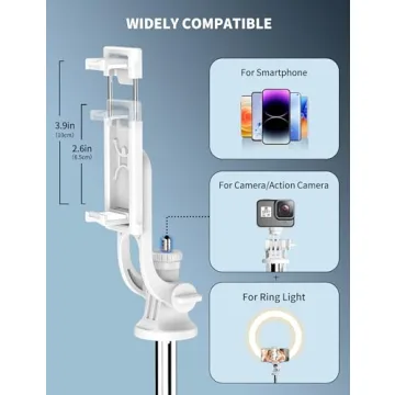 71" Cell Phone Selfie Stick Tripod, Smartphone Tripod Stand with Remote, Extendable Phone Tripod & Travel Tripod Compatible with iPhone 15/14/13 Pro Max Gopro Android DJI (White)