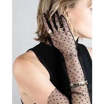 QRBTSCL Women's Tulle long Wedding Bridal Gloves Long Opera Party Gloves 24" Elbow Length Sheer Gloves Black