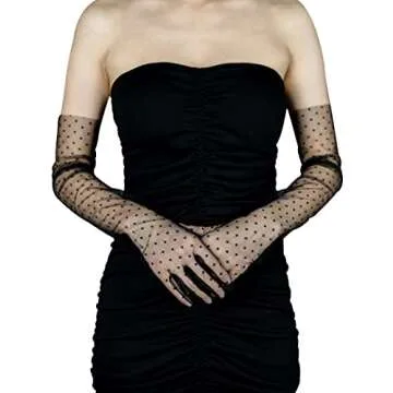 QRBTSCL Women's Tulle long Wedding Bridal Gloves Long Opera Party Gloves 24" Elbow Length Sheer Gloves Black