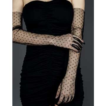 QRBTSCL Women's Tulle long Wedding Bridal Gloves Long Opera Party Gloves 24" Elbow Length Sheer Gloves Black