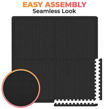 WEISBRANDT Puzzle Exercise Workout Mat, EVA Foam Interlocking Tiles, for Gym, MMA, Home, Workshops, Basement, Fitness Room, Outdoor Areas - 1/2" Black