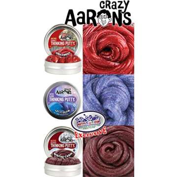 Crazy Aaron's Putty Mini Tins Holiday (Christmas) Trio Set with Winter Cabin, Ornament & Let it Glow - 3 Pack (.47oz Each)