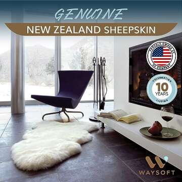 WaySoft Authentic New Zealand Sheepskin Area Rug, Versatile Fluffy Wool Cover in Multiple Sizes, Per...