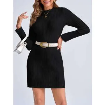 Saodimallsu Womens Long Sleeve Sweater Dress Bodycon Crew Neck 2024 Fall Slimming Knit Mini Dresses Black