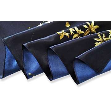 vabovin 35 inches Large Satin Square Silk Feeling Hair Scarf Wrap Headscarf For Women (Navy Blue Peony Flowers)