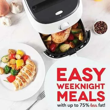 DASH Tasti-Crisp™ Electric Air Fryer Oven, 2.6 Qt., White – Compact Air Fryer for Healthier Food in Minutes, Ideal for Small Spaces - Auto Shut Off, Analog, 1000-Watt