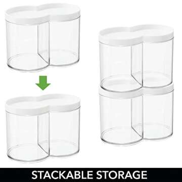 mDesign Plastic Canister Jar Organizer Set with Storage Lid - Home Decor Holder for Bathroom/Restroom Vanity Countertop, Cabinet - Holds Cotton Balls, Soap - Lumiere Collection - Clear/White