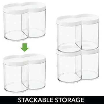 mDesign Plastic Canister Jar Organizer Set with Storage Lid - Home Decor Holder for Bathroom/Restroom Vanity Countertop, Cabinet - Holds Cotton Balls, Soap - Lumiere Collection - Clear/White