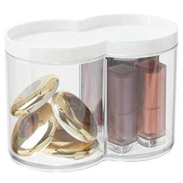 mDesign Plastic Canister Jar Organizer Set with Storage Lid - Home Decor Holder for Bathroom/Restroom Vanity Countertop, Cabinet - Holds Cotton Balls, Soap - Lumiere Collection - Clear/White