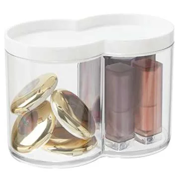 mDesign Plastic Canister Jar Organizer Set with Storage Lid - Home Decor Holder for Bathroom/Restroom Vanity Countertop, Cabinet - Holds Cotton Balls, Soap - Lumiere Collection - Clear/White