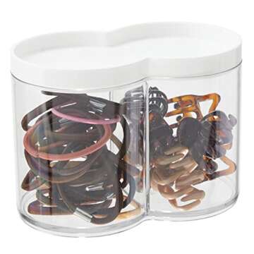 mDesign Plastic Canister Jar Organizer Set with Storage Lid - Home Decor Holder for Bathroom/Restroom Vanity Countertop, Cabinet - Holds Cotton Balls, Soap - Lumiere Collection - Clear/White