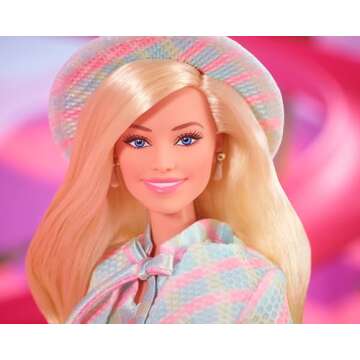 Barbie The Movie Doll, Margot Robbie as, Collectible Doll Wearing Blue Plaid Matching Set with Match...