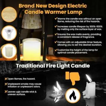 AYL Candle Warmer Lamp with Timer - Electric Wax Melt Warmer for Scented Wax, Wax Melts, Jar Candles - Adjustable Brightness & Height - Apartment Vintage Decor