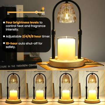 AYL Candle Warmer Lamp with Timer - Electric Wax Melt Warmer for Scented Wax, Wax Melts, Jar Candles - Adjustable Brightness & Height - Apartment Vintage Decor